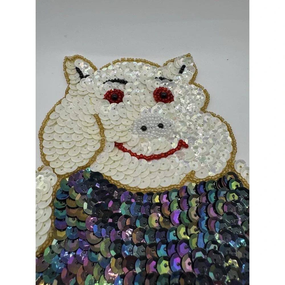 Sequined & Beaded Pig With Dress Sew On Patch NOS